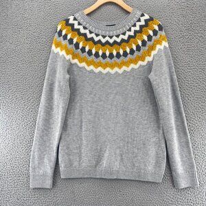Talbots Sweater Womens Medium Gray Yellow Pattern Wool Blend Stretch Pullover